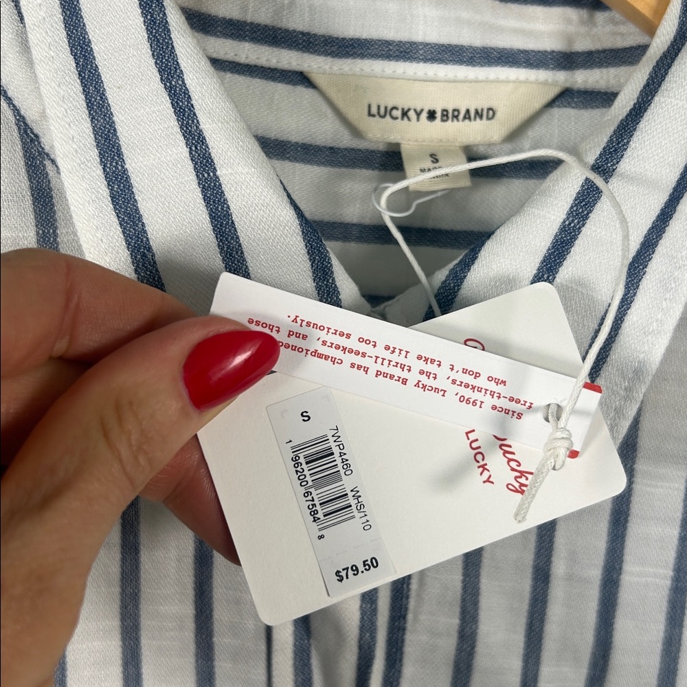 Lucky Brand Women’s Vertical Stripe Button-Down Shirt - White & Blue - Picture 7 of 15